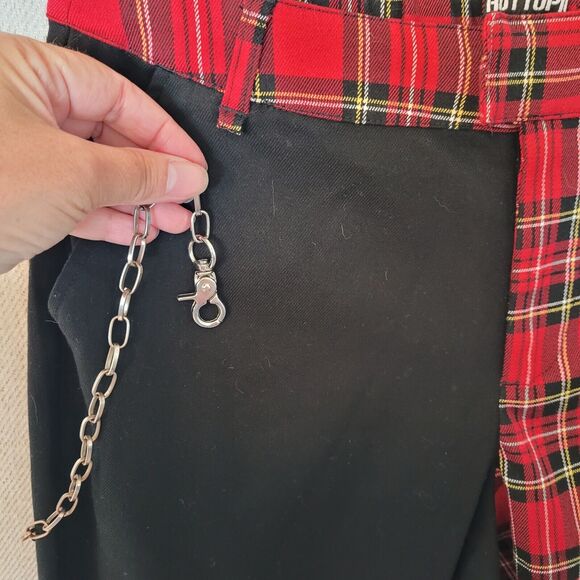 Hot Topic Plaid Split Leg Pants Removable chain Academia Medium Tartan Red Black - Picture 11 of 14